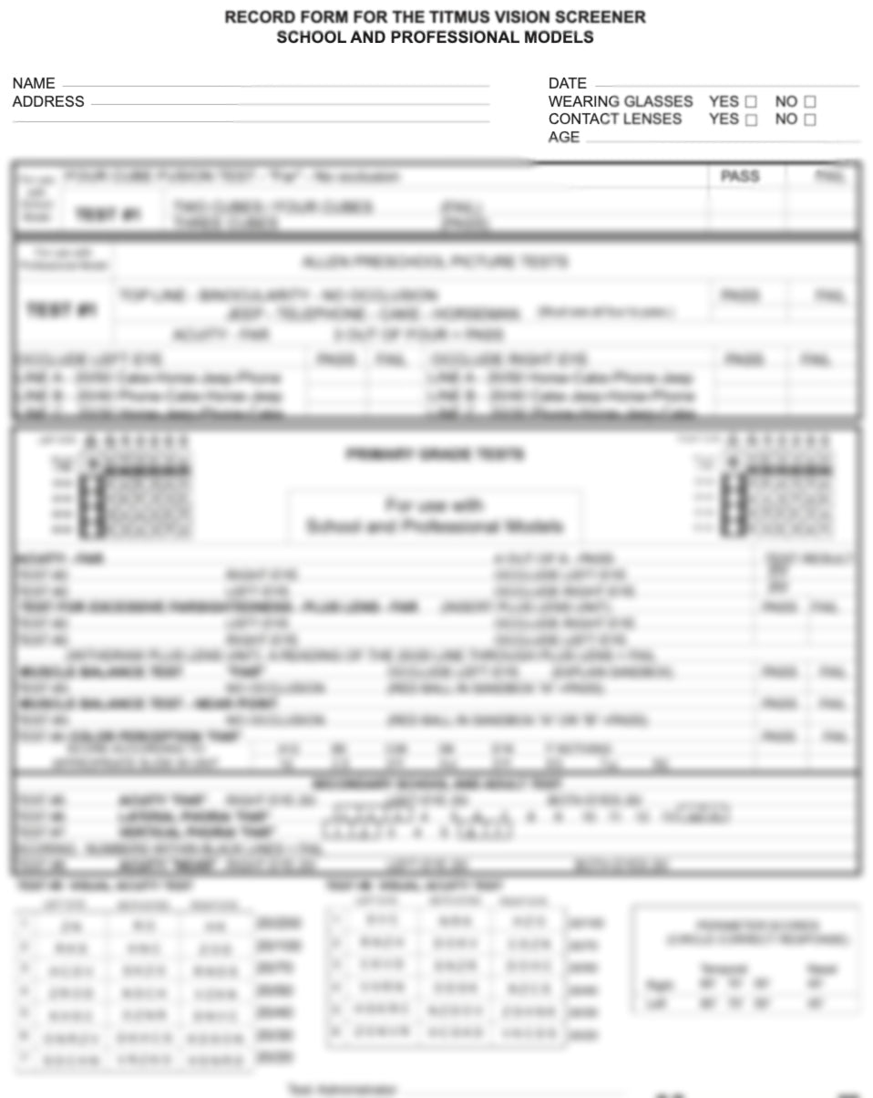 18252 - Titmus Professional & School Record Form